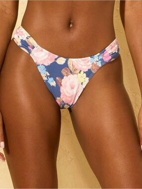 Shade & Shore Blue Floral Bikini Bottom with Pink and Cream Roses